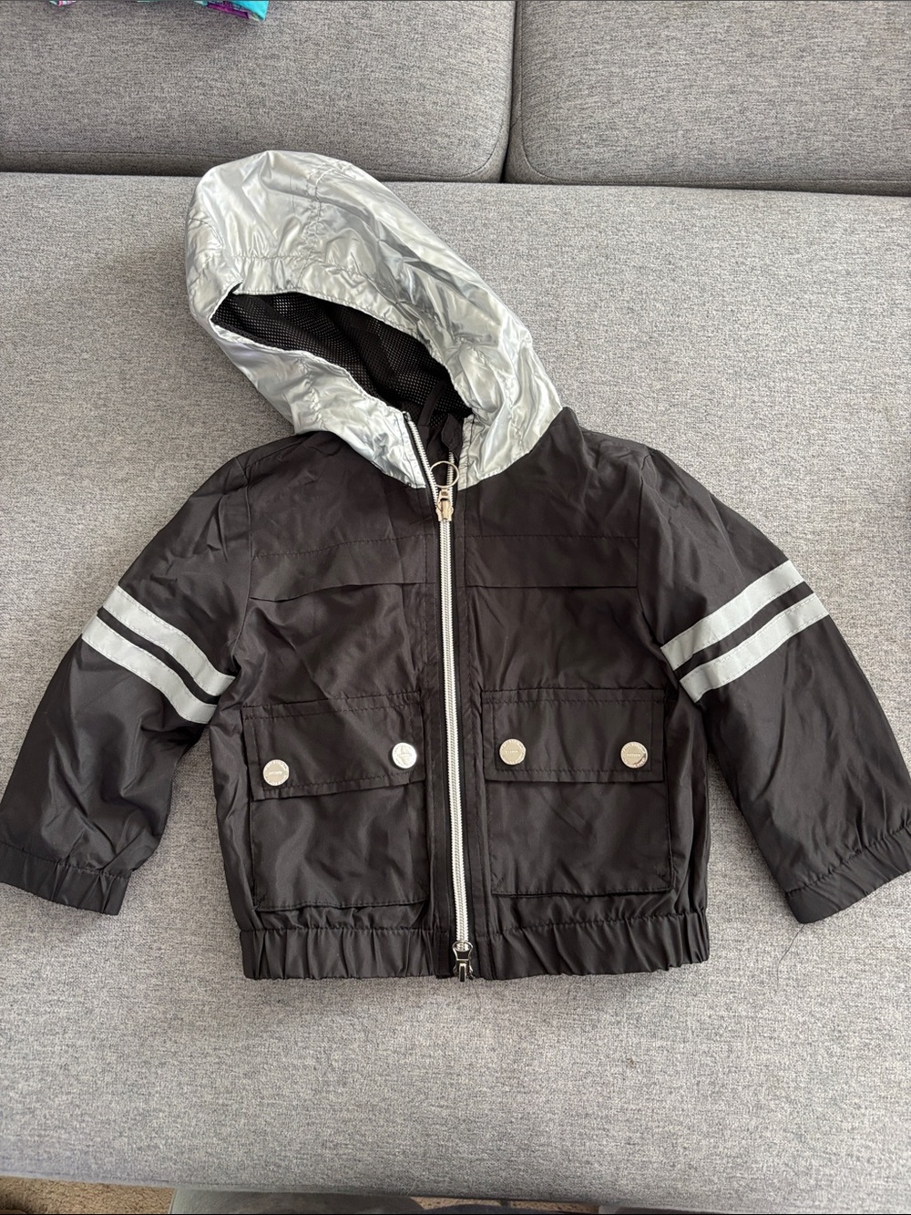Urban Republic Black Jacket with Silver Hood and Stripe Accents